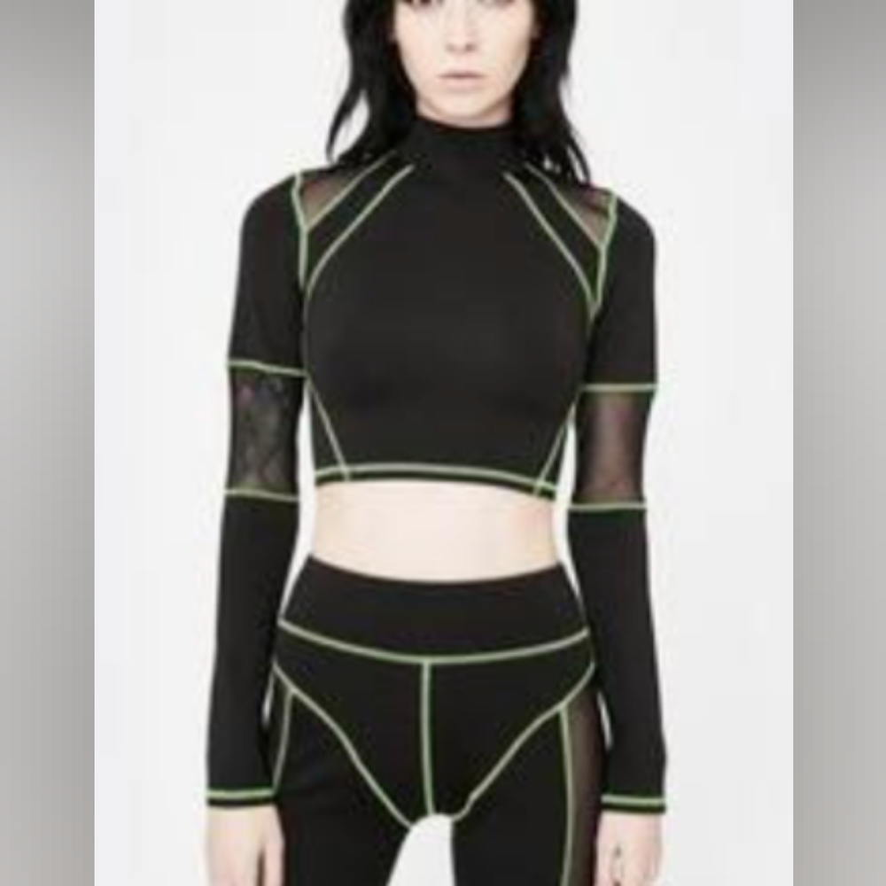 Jaded London Green & Black Mesh Workout Set Crop Top and Leggings L